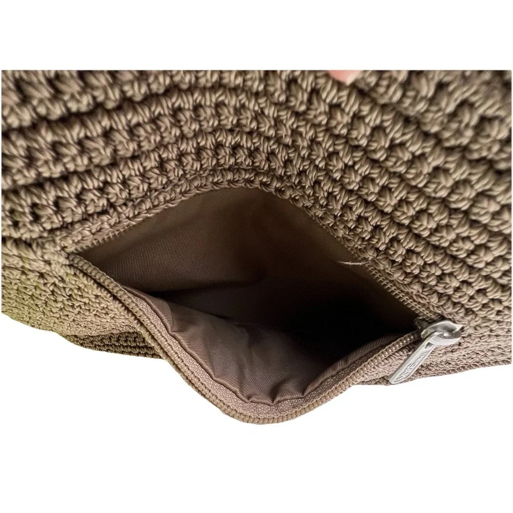 The Sak Purse Womens Brown Crochet Shoulder Bag Pockets Zip